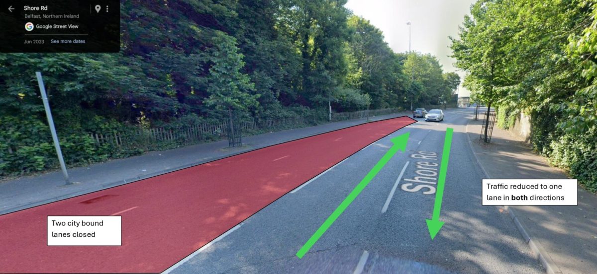 A2 Shore Road construction 23rd to 27th April