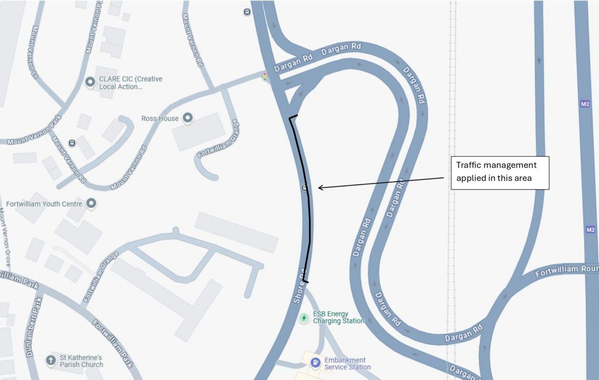 A2 Shore Road construction 23rd to 27th April