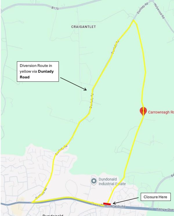 Carrowreagh Road Closure Map 22 To 25 Aug